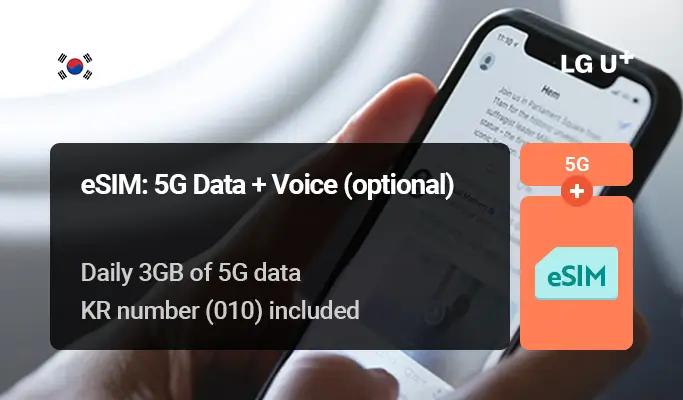[Android/iPhone] Korea 5G eSIM: Unlimited Data + Optional Voice eSIM (1~90 days) by LG U+ - Pick up from Incheon Airport & Gimpo Airport & Gimhae Airport - main view