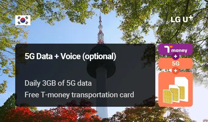 Korea 5G SIM Card + T-money Transportation Card: Unlimited 5G Data + Optional Voice (1~90 days) by LG U+ - Pick up from Incheon Airport & Gimpo Airport & Gimhae Airport - main view