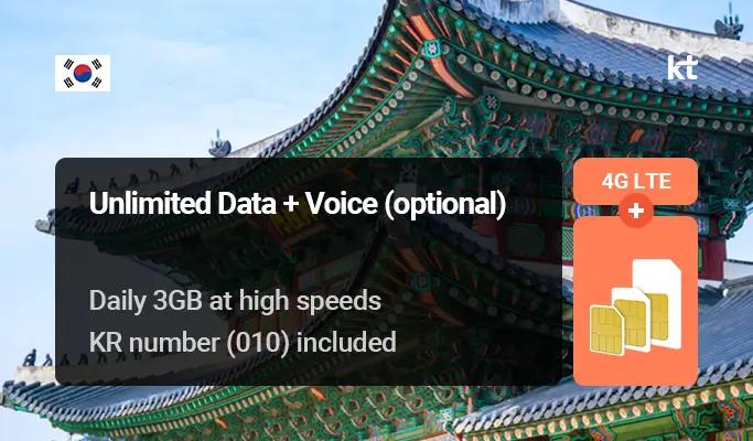 Korea SIM Card: Unlimited Data (+ Optional 60-min Voice & SMS Credit) (1~90 days) by KT - Pick up from Incheon Airport  & Gimpo Airport & Gimhae Airport - main view