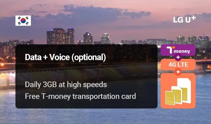 Unlimited Data Sim Card (1~60 day) + T-money Transportation Card by LG U+ - Pick up from Incheon Airport & Gimpo Airport & Gimhae Airport - main view