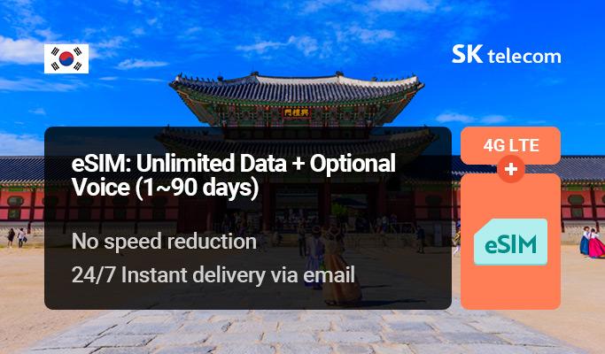 [Android/iPhone] Korea eSIM: Unlimited Data + Optional Voice eSIM (1~90 days) by SKT - main view