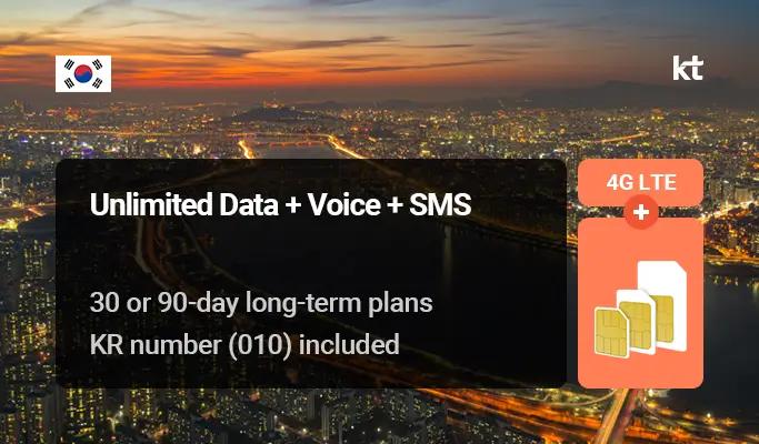 Korea SIM Card: Unlimited Data+Voice+SMS (30~90 days) by KT - Pick up from Seoul - main view