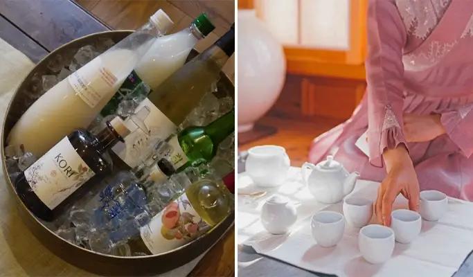 Korean Liquor Tasting or Tea Ceremony in Hanbok at Rakkojae Hanok, Bukchon - main view